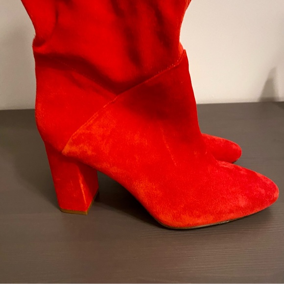 Banana Republic Tall Suede Slouchy Boot Hot Red Heeled Shoes Women's 8.5 US - Picture 4 of 10